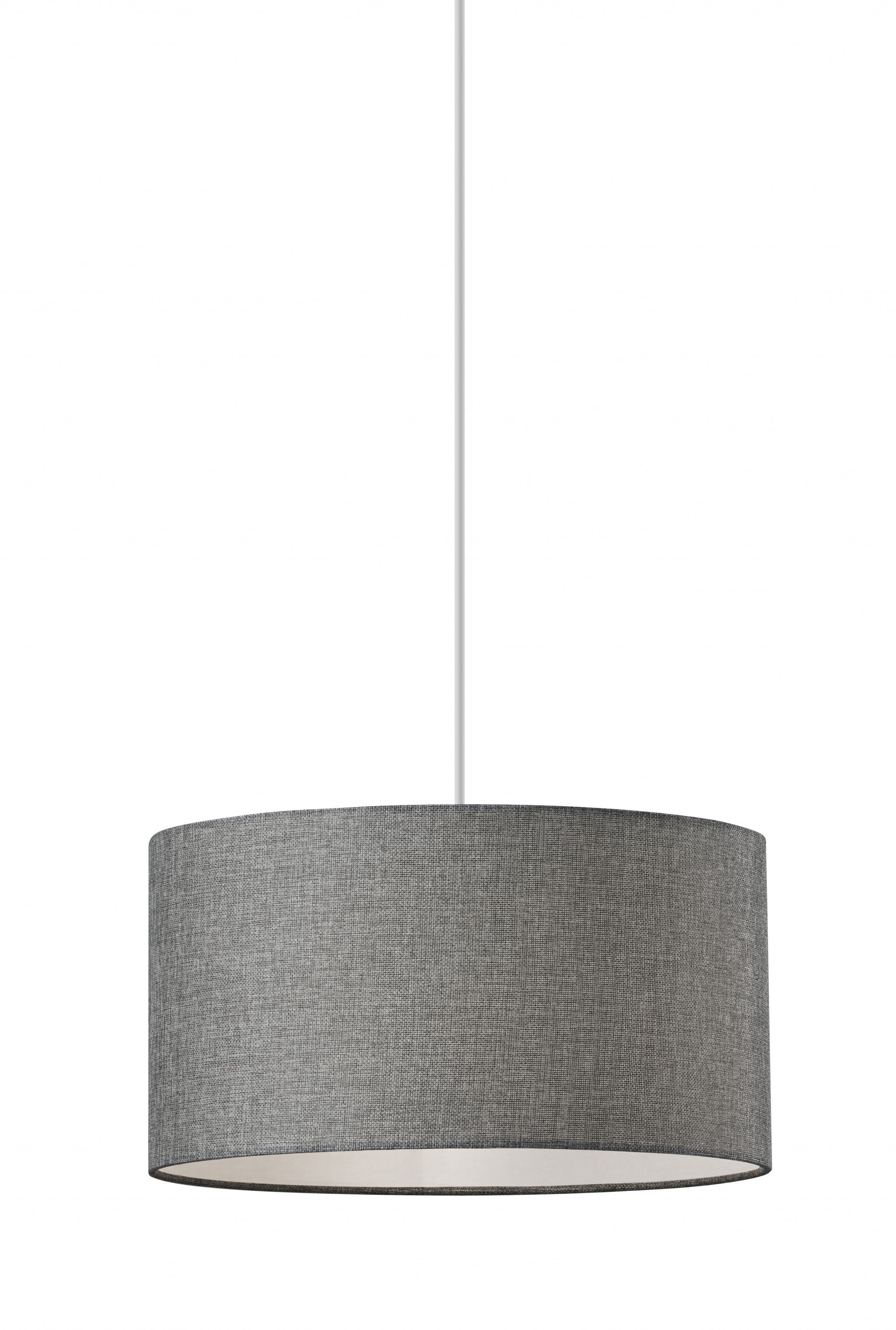 Heather Grey Fabric Shade Electric Drum Pendant