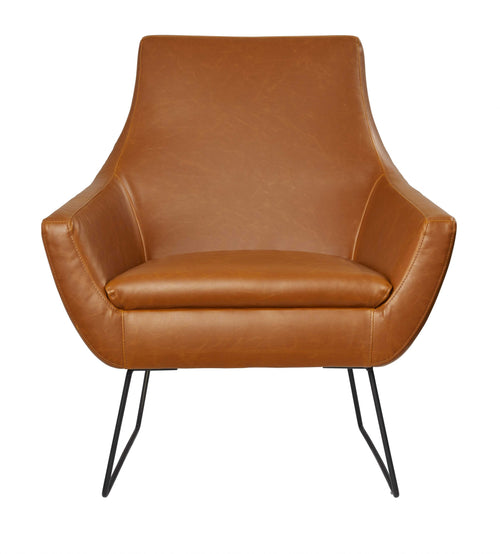 Retro Mod Distressed Camel Faux Leather Arm Chair