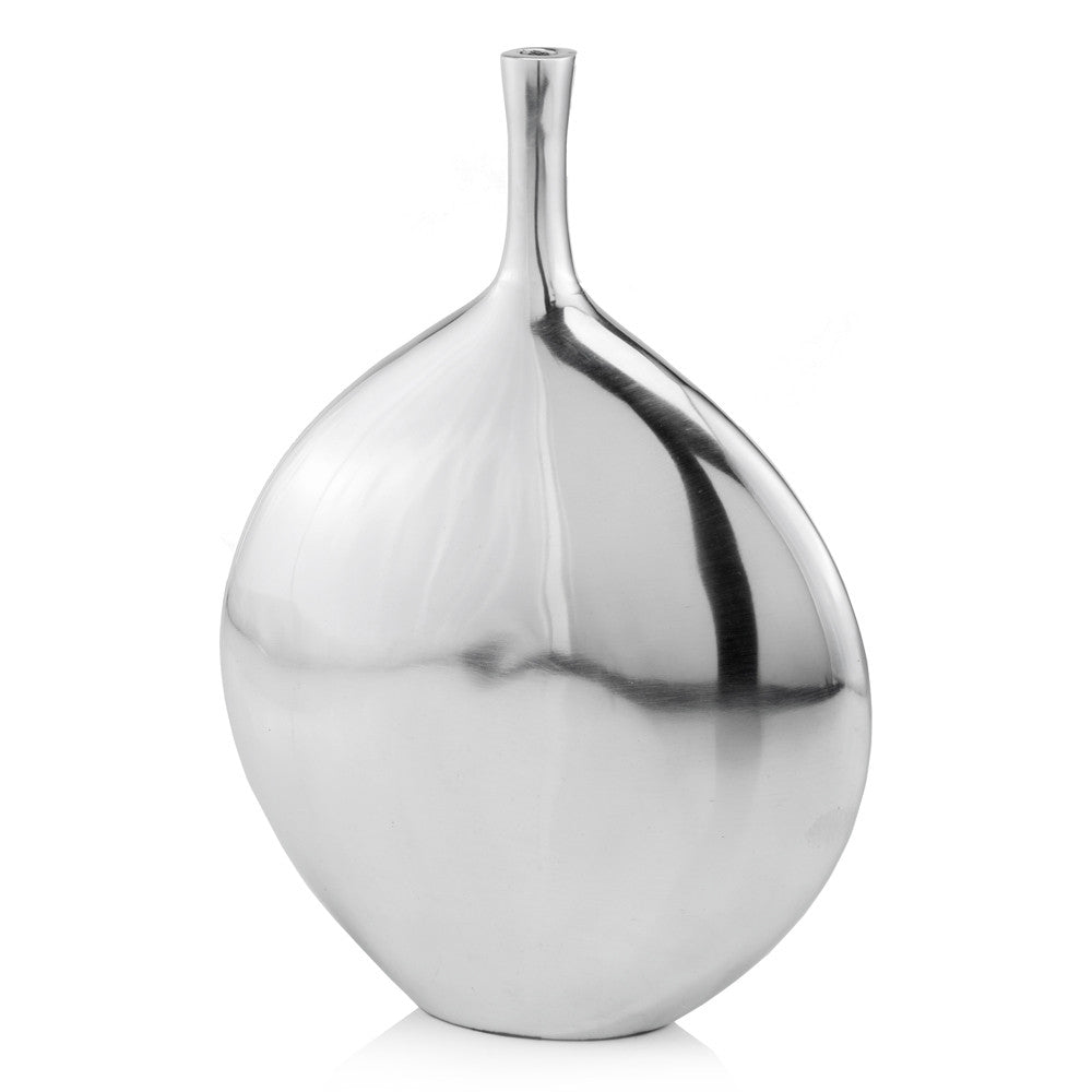 Mod Buffed Silver Long Neck Disc Vase