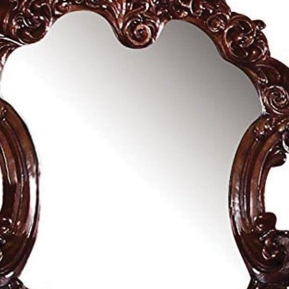 Brown Crowned Top Dresser Solid Wood Mirror