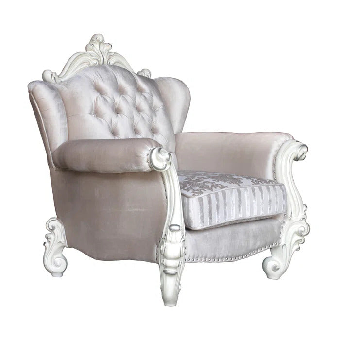 44" X 41" X 46" Ivory Wood Chair  2 Pillows