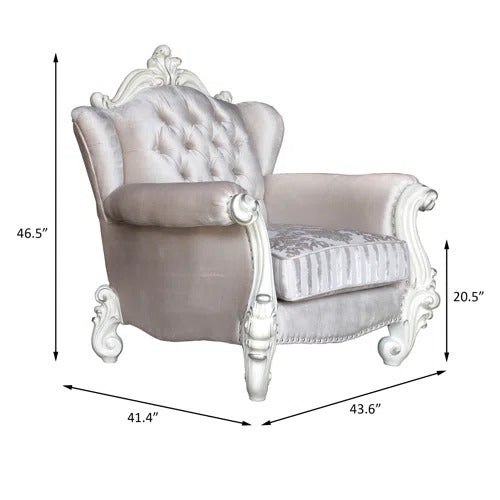 44" X 41" X 46" Ivory Wood Chair  2 Pillows