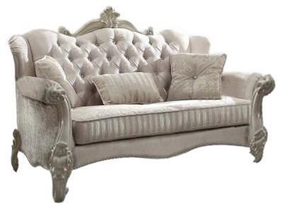 69" X 43" X 45" Ivory Velvet Loveseat W3 Pillows