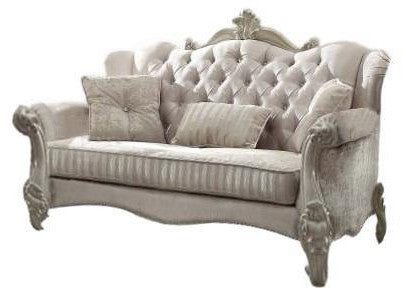 69" X 43" X 45" Ivory Velvet Loveseat W3 Pillows