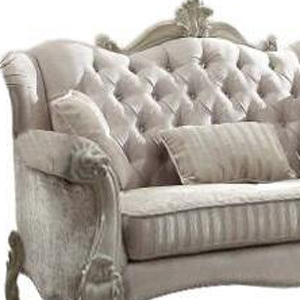 69" X 43" X 45" Ivory Velvet Loveseat W3 Pillows