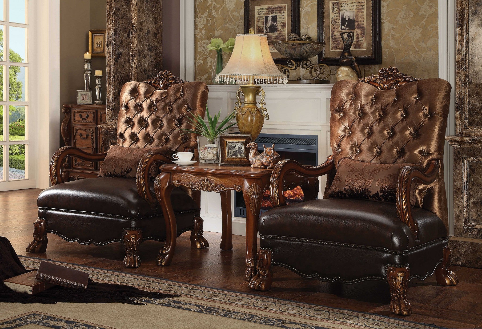 34" Golden Brown And Chocolate Velvet Tufted Chesterfield Chair