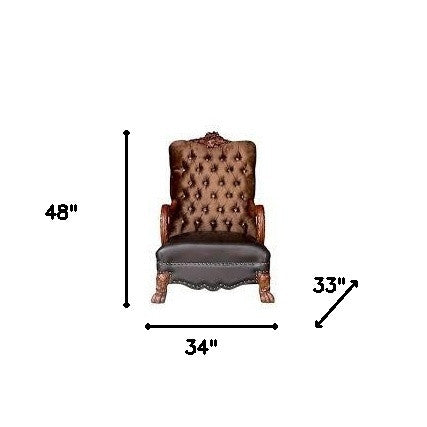 34" Golden Brown And Chocolate Velvet Tufted Chesterfield Chair