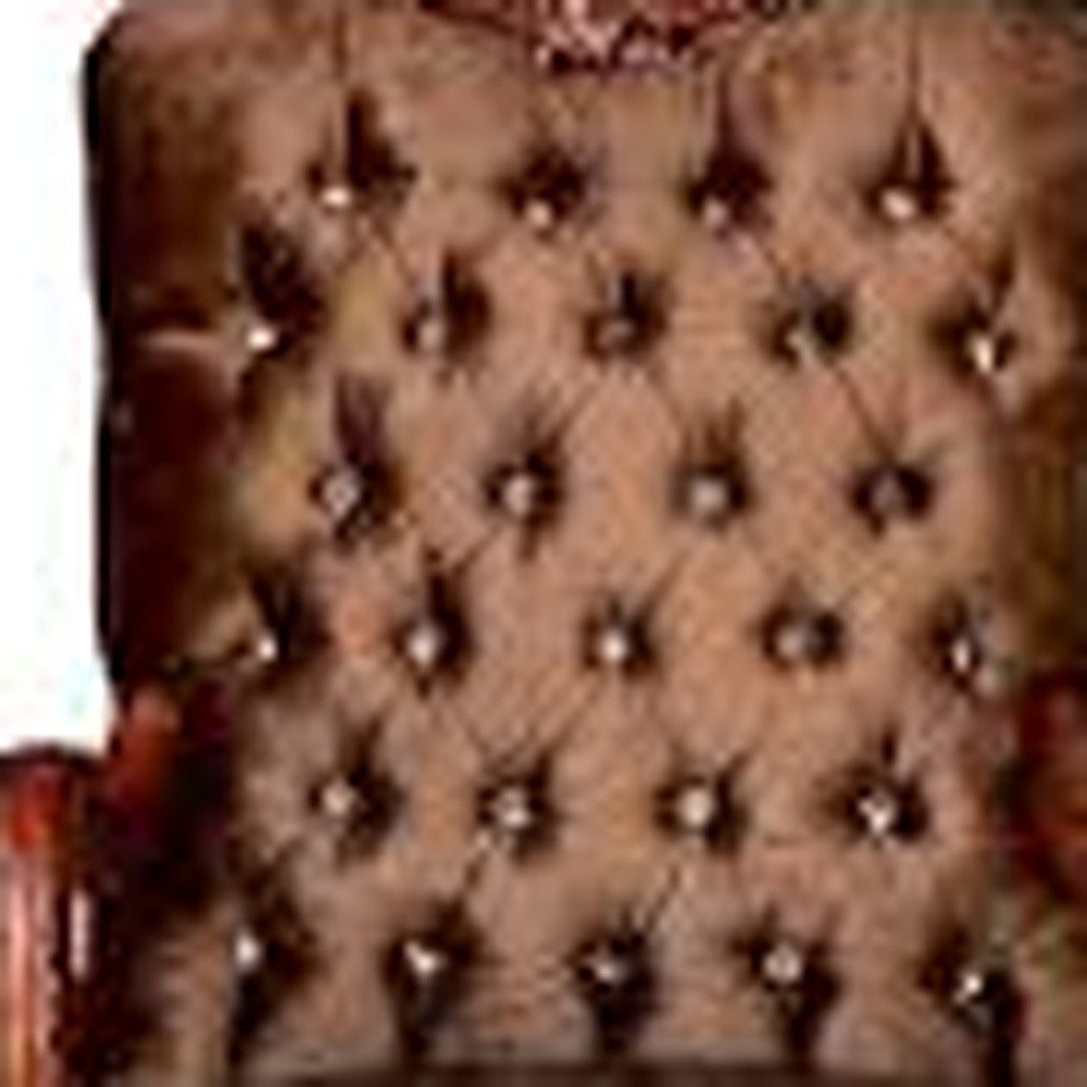 34" Golden Brown And Chocolate Velvet Tufted Chesterfield Chair