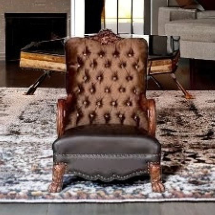 34" Golden Brown And Chocolate Velvet Tufted Chesterfield Chair