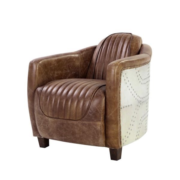 29" Brown Faux Leather Distressed Club Chair