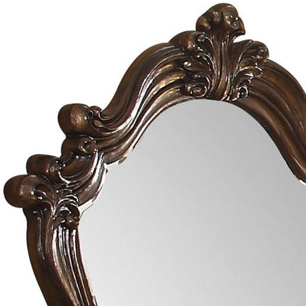 Brown Crowned top Dresser Solid Wood Mirror