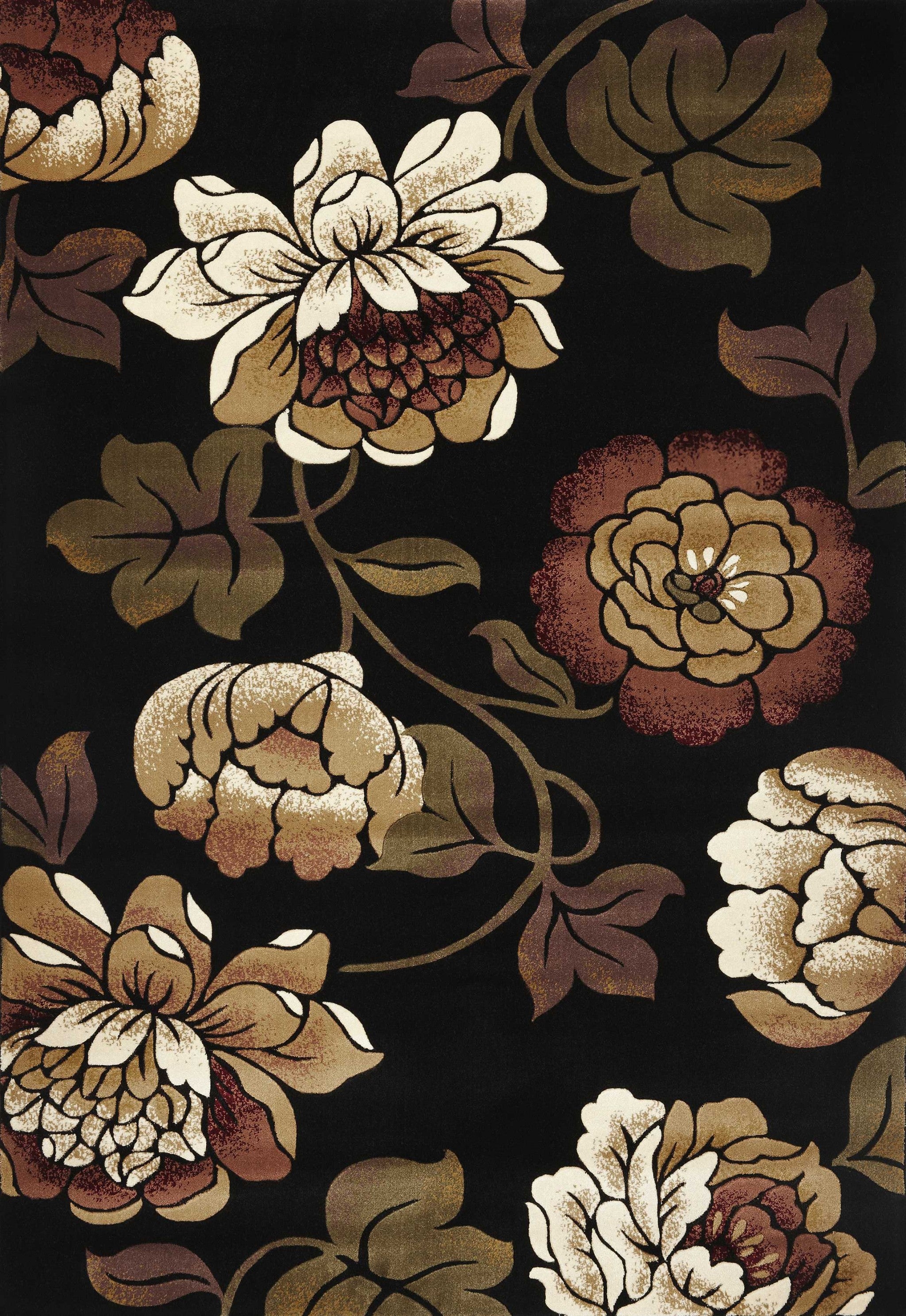 5' X 8' Black Floral Indoor Area Rug