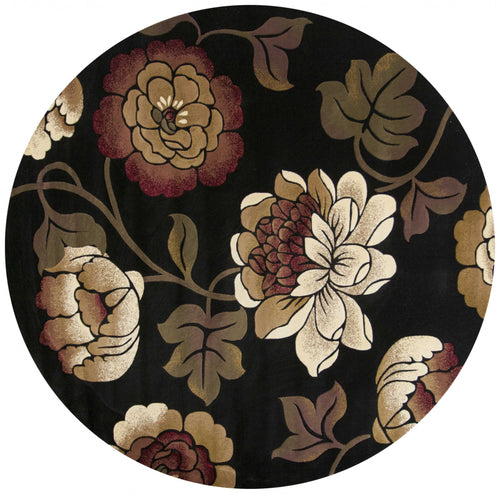 5' X 8' Black Floral Indoor Area Rug