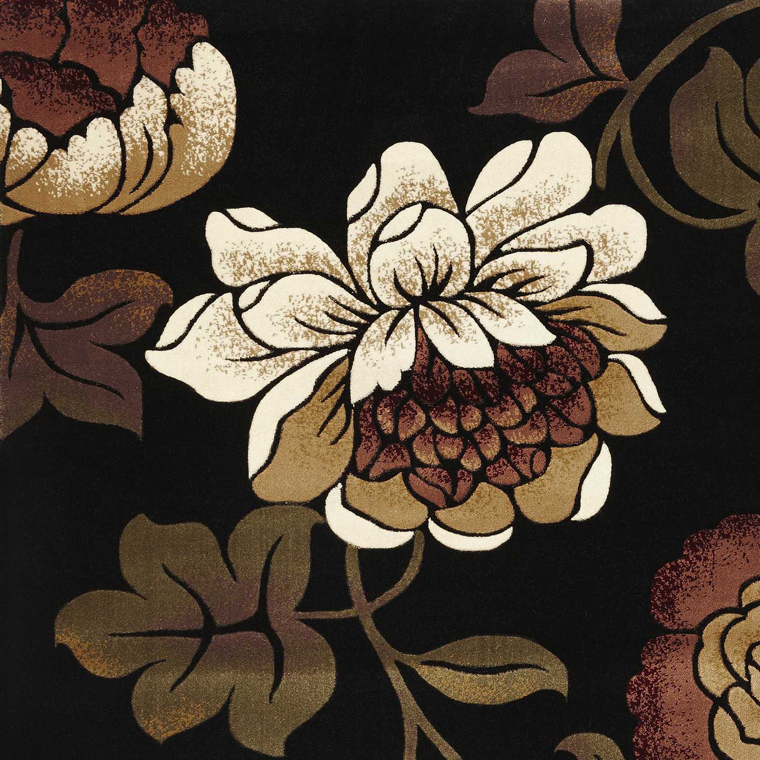 5' X 8' Black Floral Indoor Area Rug