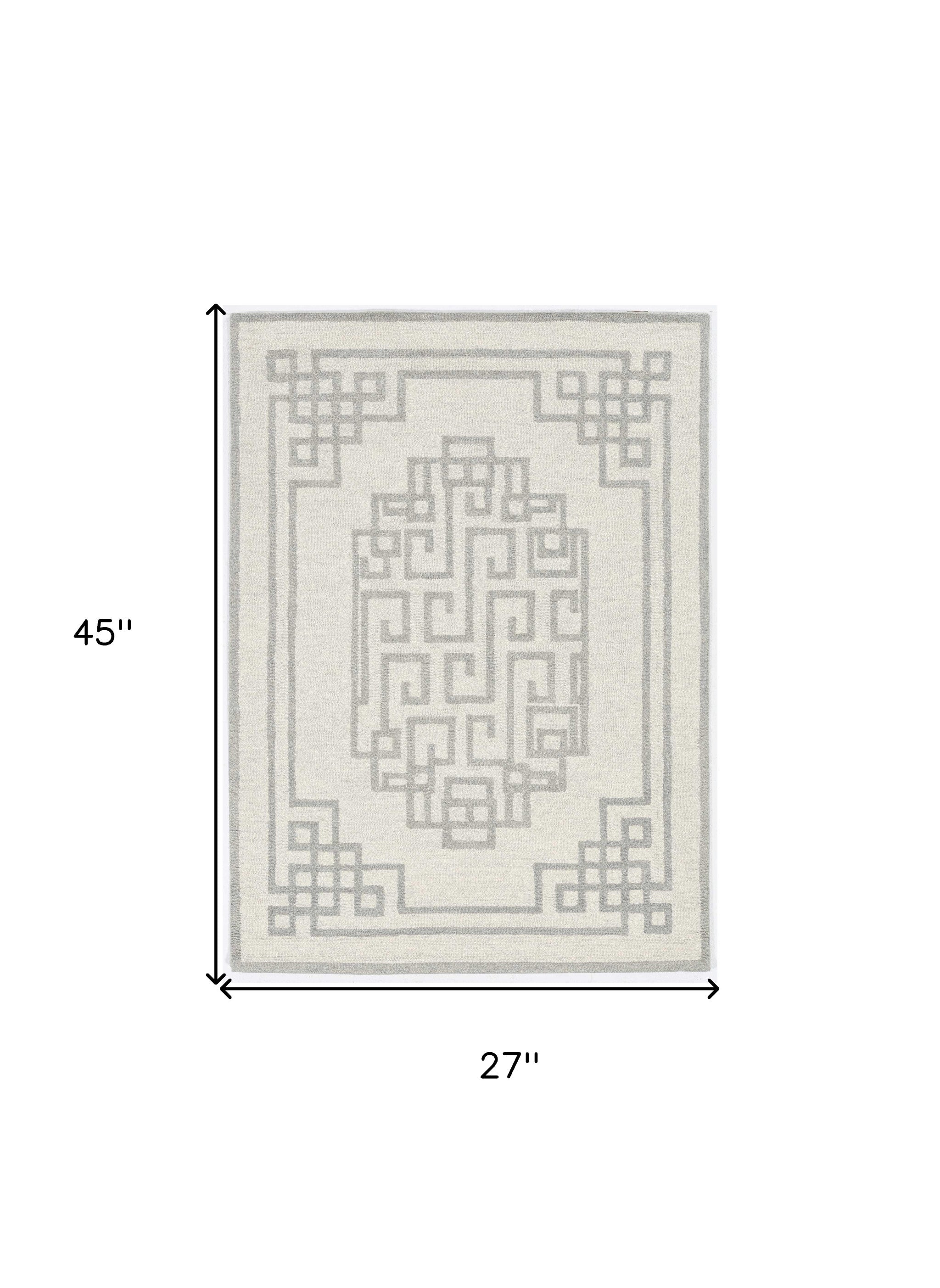 2' X 4' Ivory  Grey Wool Area Rug