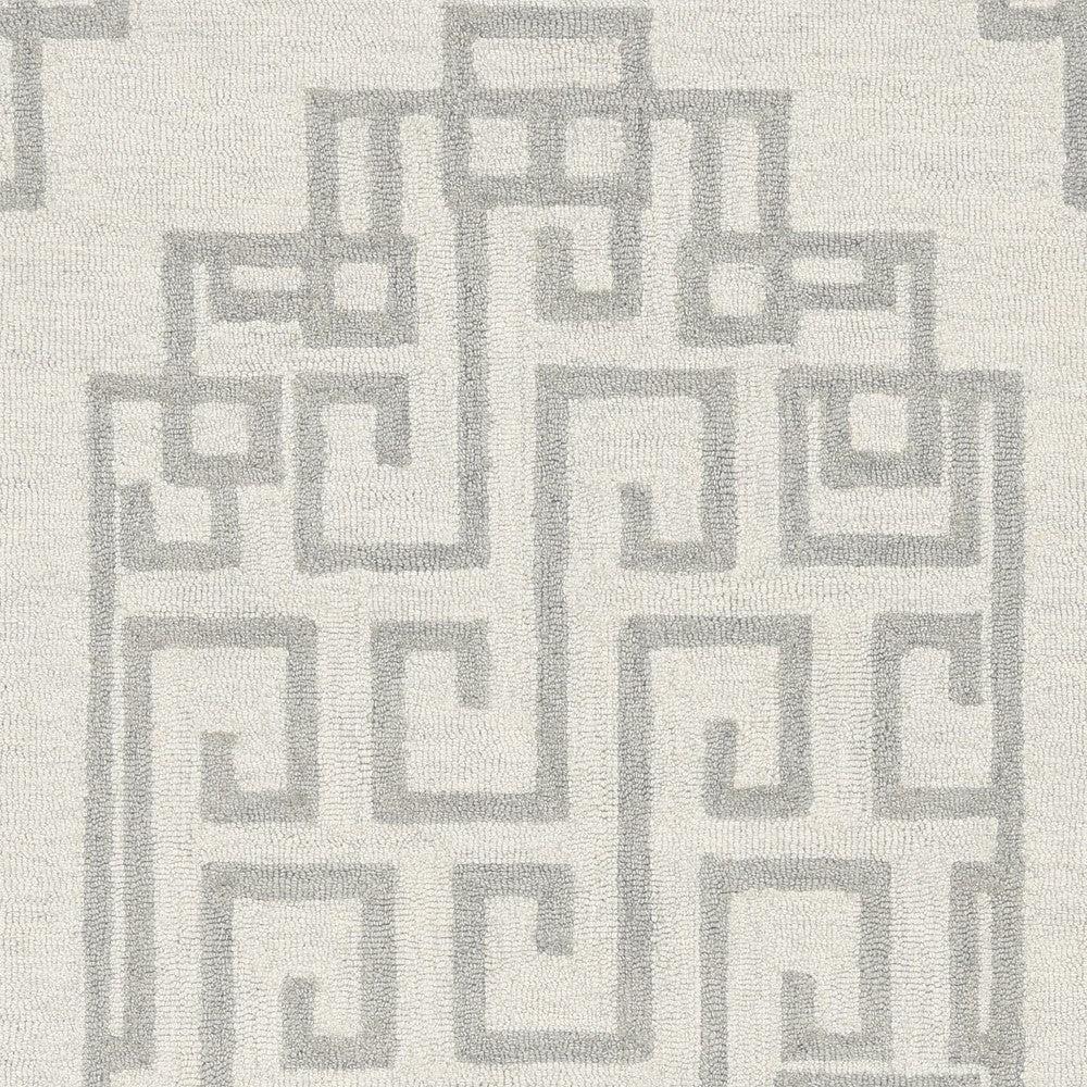 3' X 5' Ivory Grey Geometric Bordered Wool Area Rug