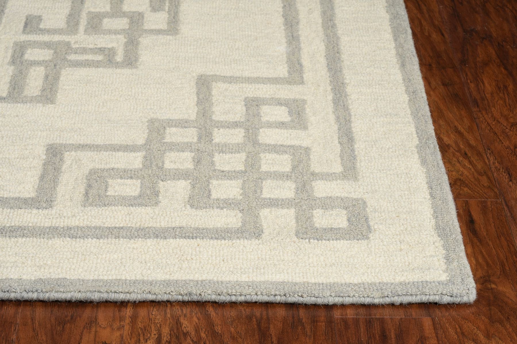 5'X7' Ivory Grey Hand Tufted Bordered Greek Key Indoor Area Rug