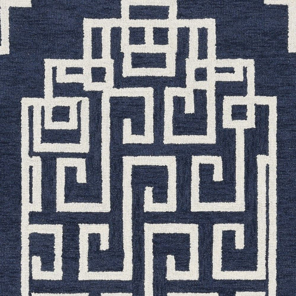 5'X7' Navy Blue Ivory Hand Tufted Bordered Greek Key Indoor Area Rug