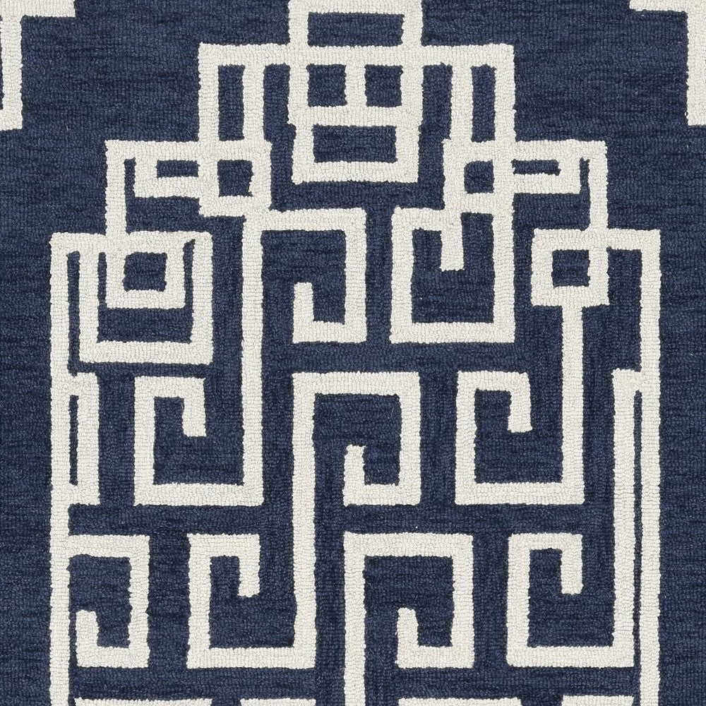 8'X10' Navy Blue Ivory Hand Tufted Greek Key Medallion Indoor Area Rug