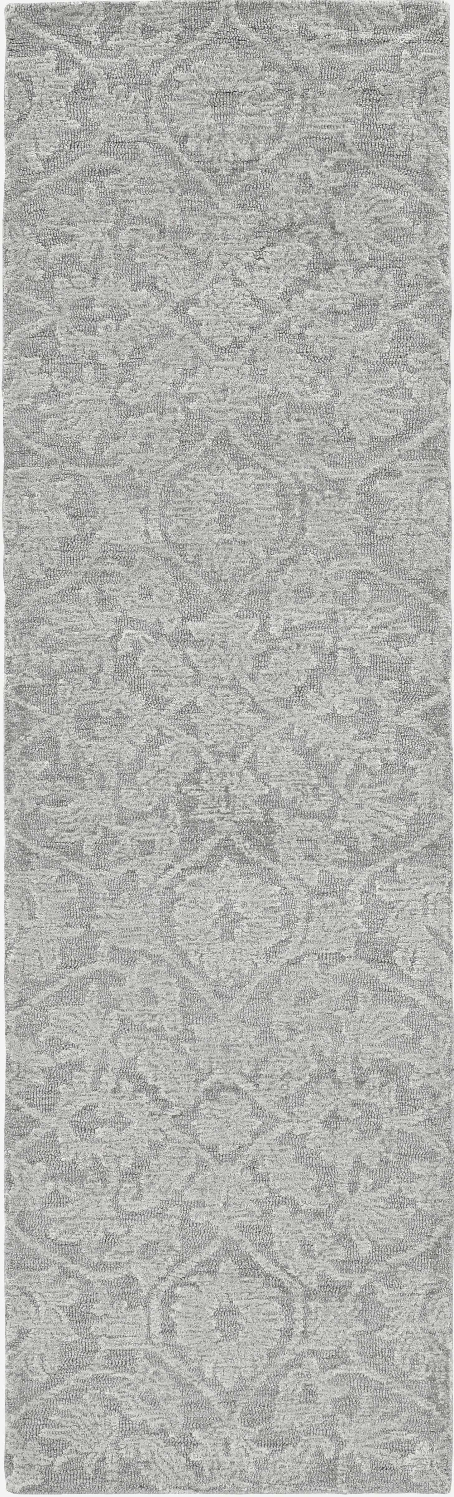 8' Grey Hand Tufted Space Dyed Floral Ogee Indoor Runner Rug