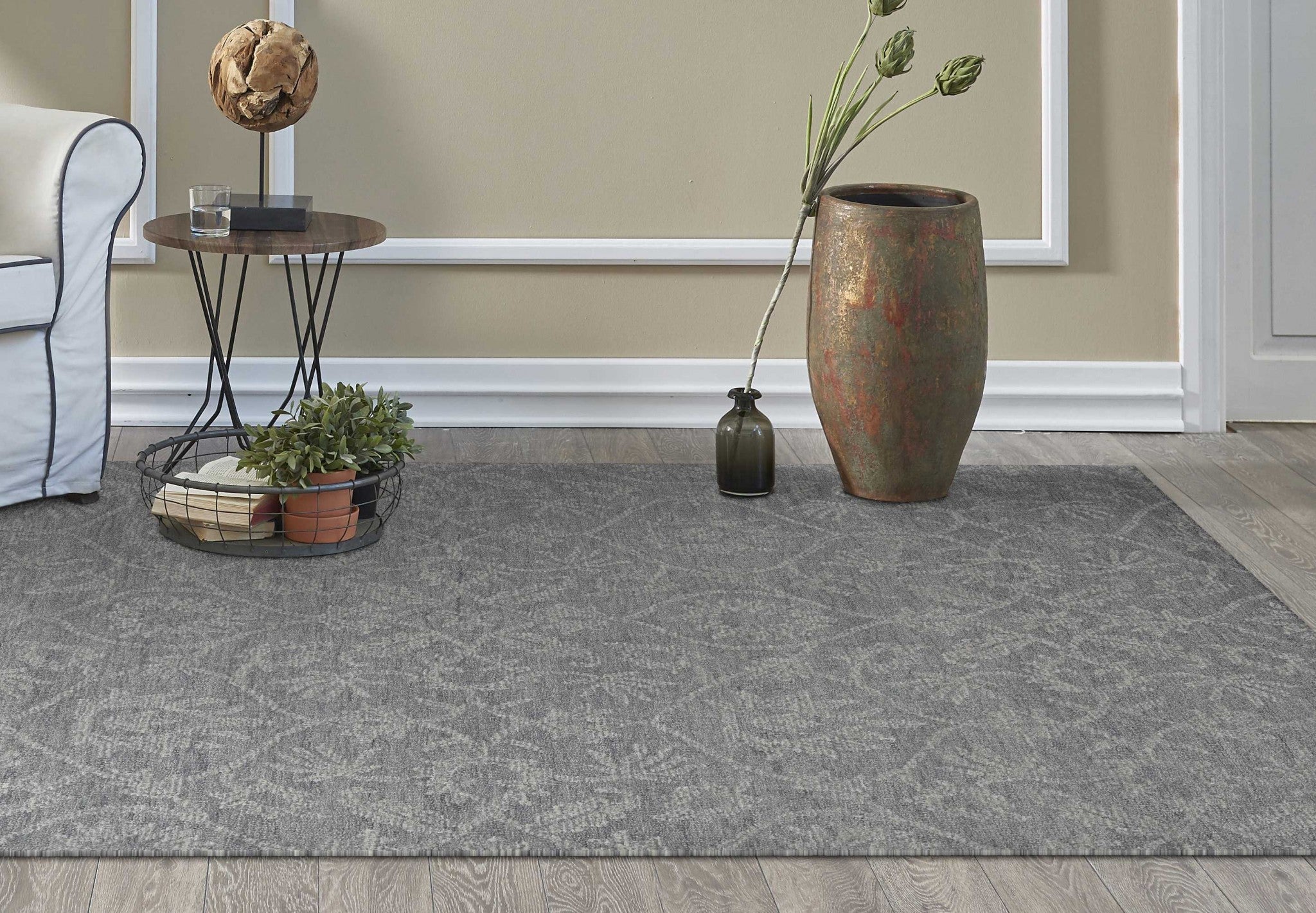 9'X13' Grey Hand Tufted Space Dyed Floral Ogee Indoor Area Rug