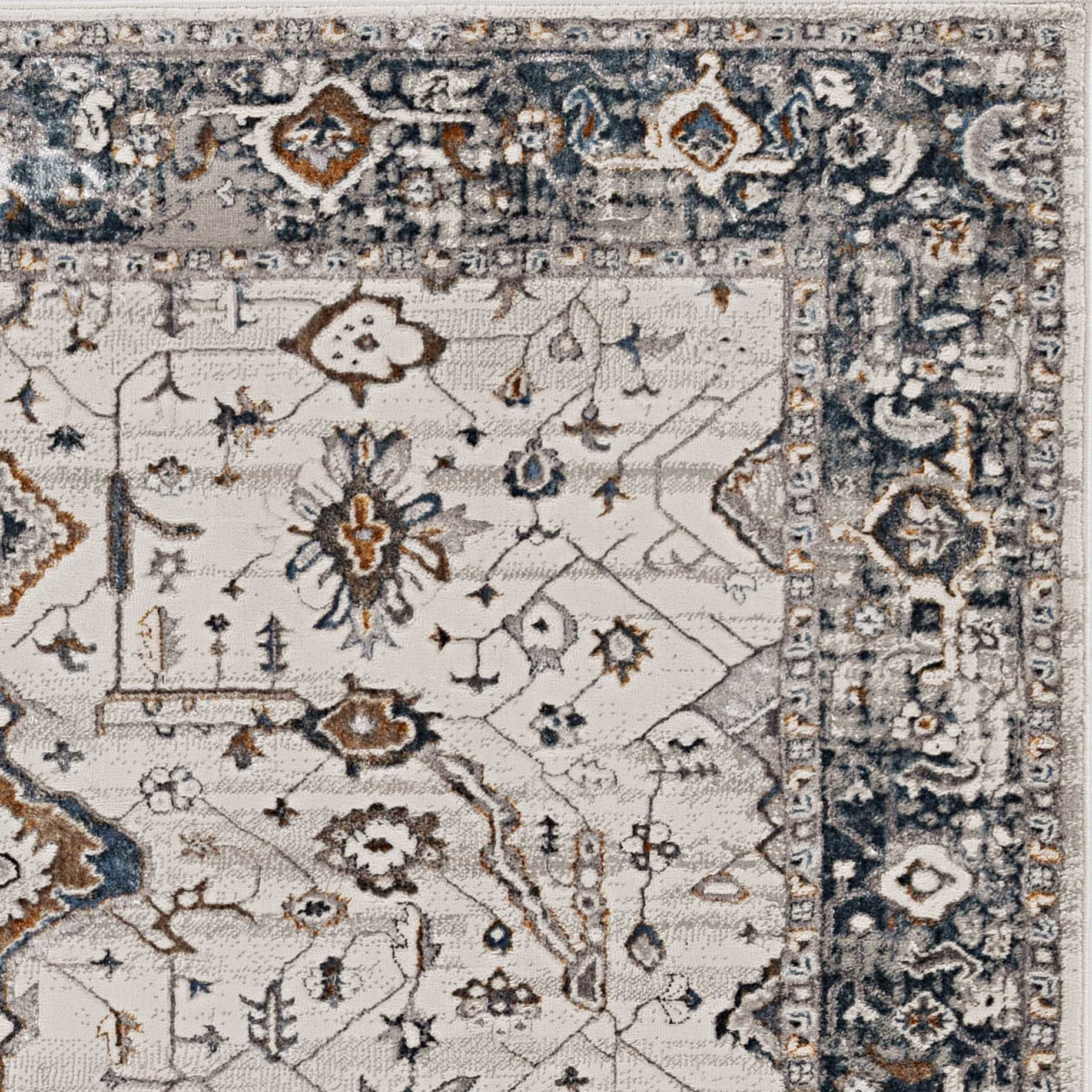 5'X8' Ivory Grey Machine Woven Traditional Indoor Area Rug