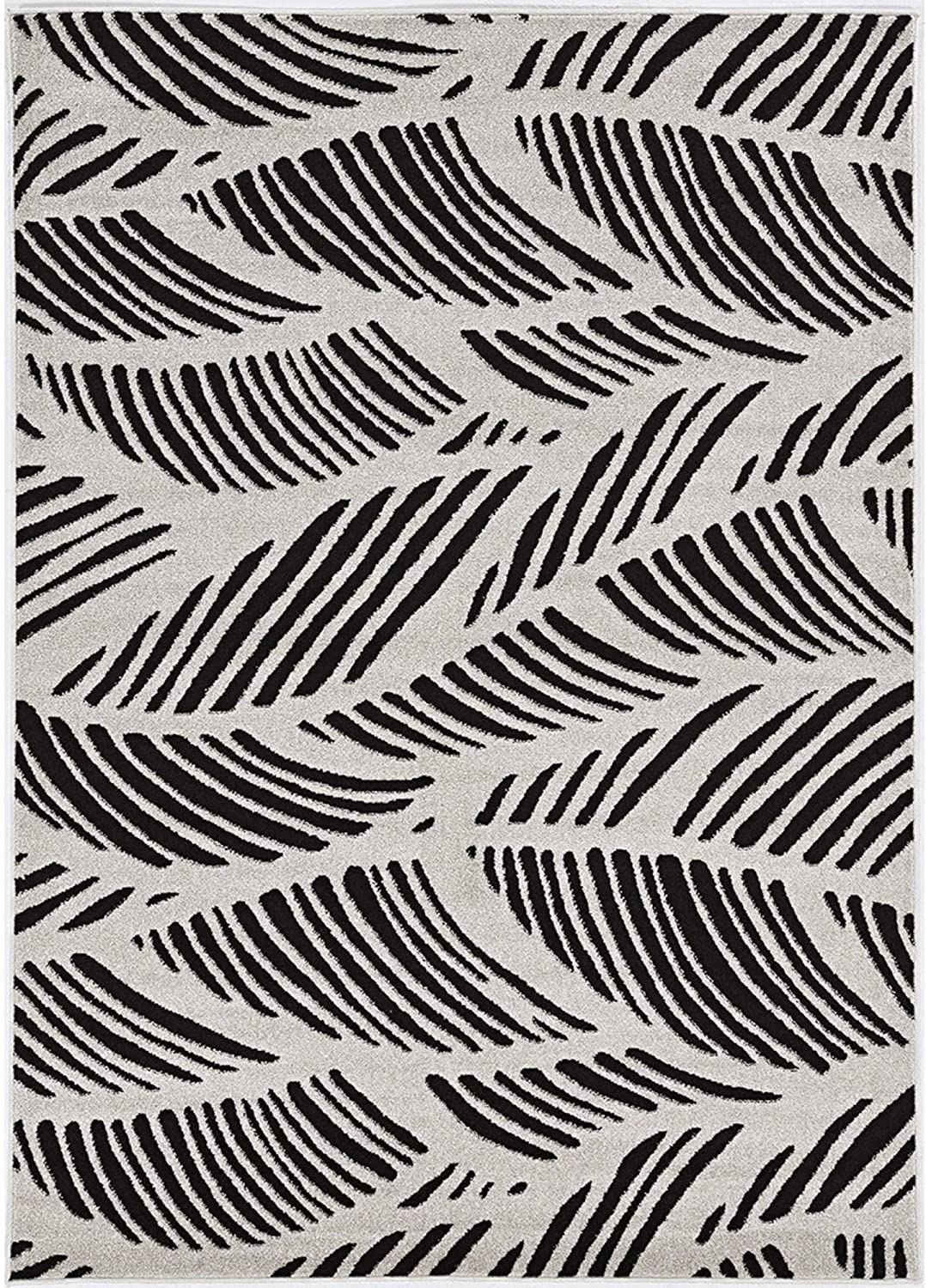 8'X11' Black White Machine Woven Uv Treated Tropical Palm Leaves Indoor Outdoor Area Rug