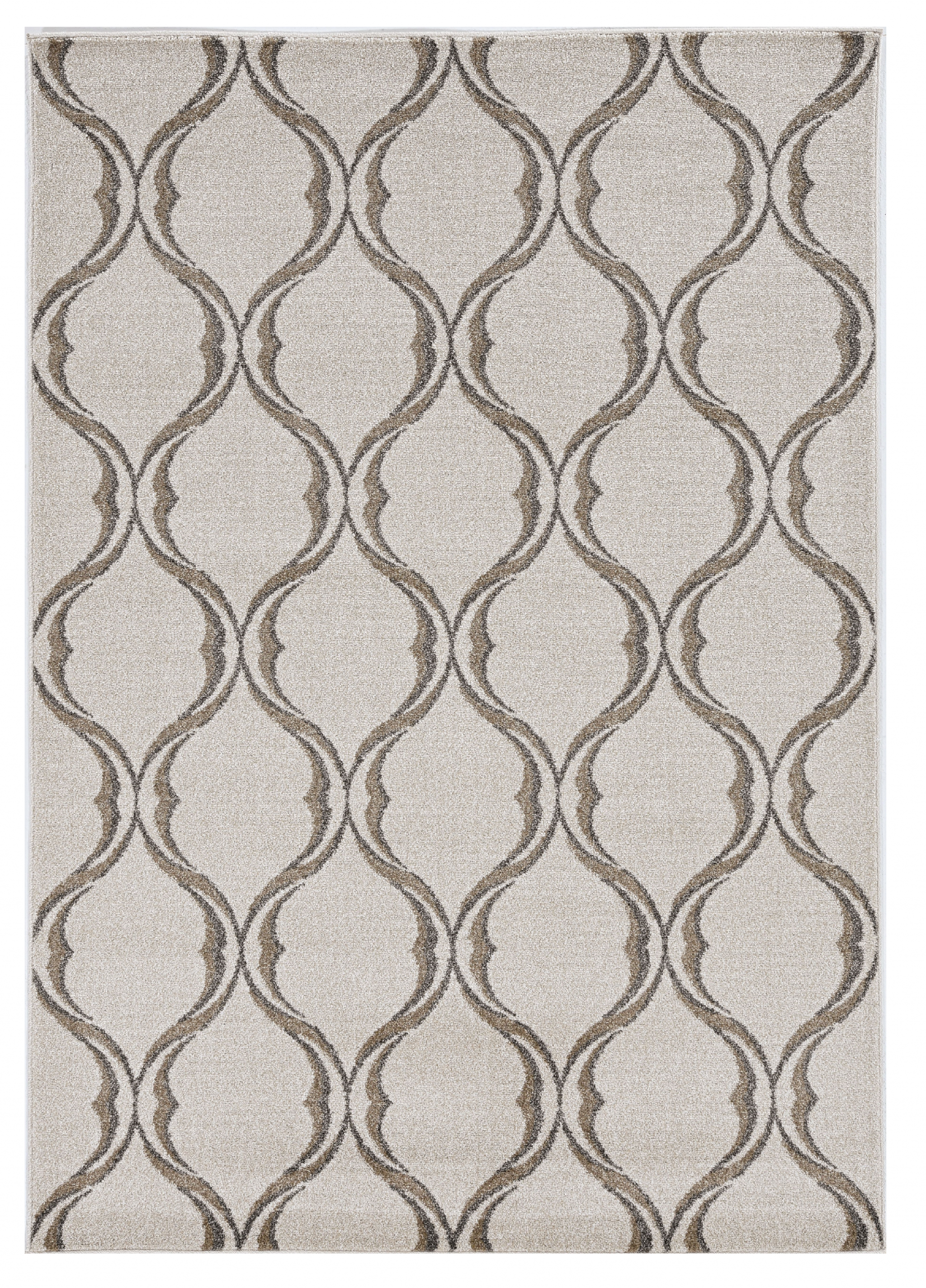 7'X10' Sand Ivory Machine Woven Uv Treated Ogee Indoor Outdoor Area Rug