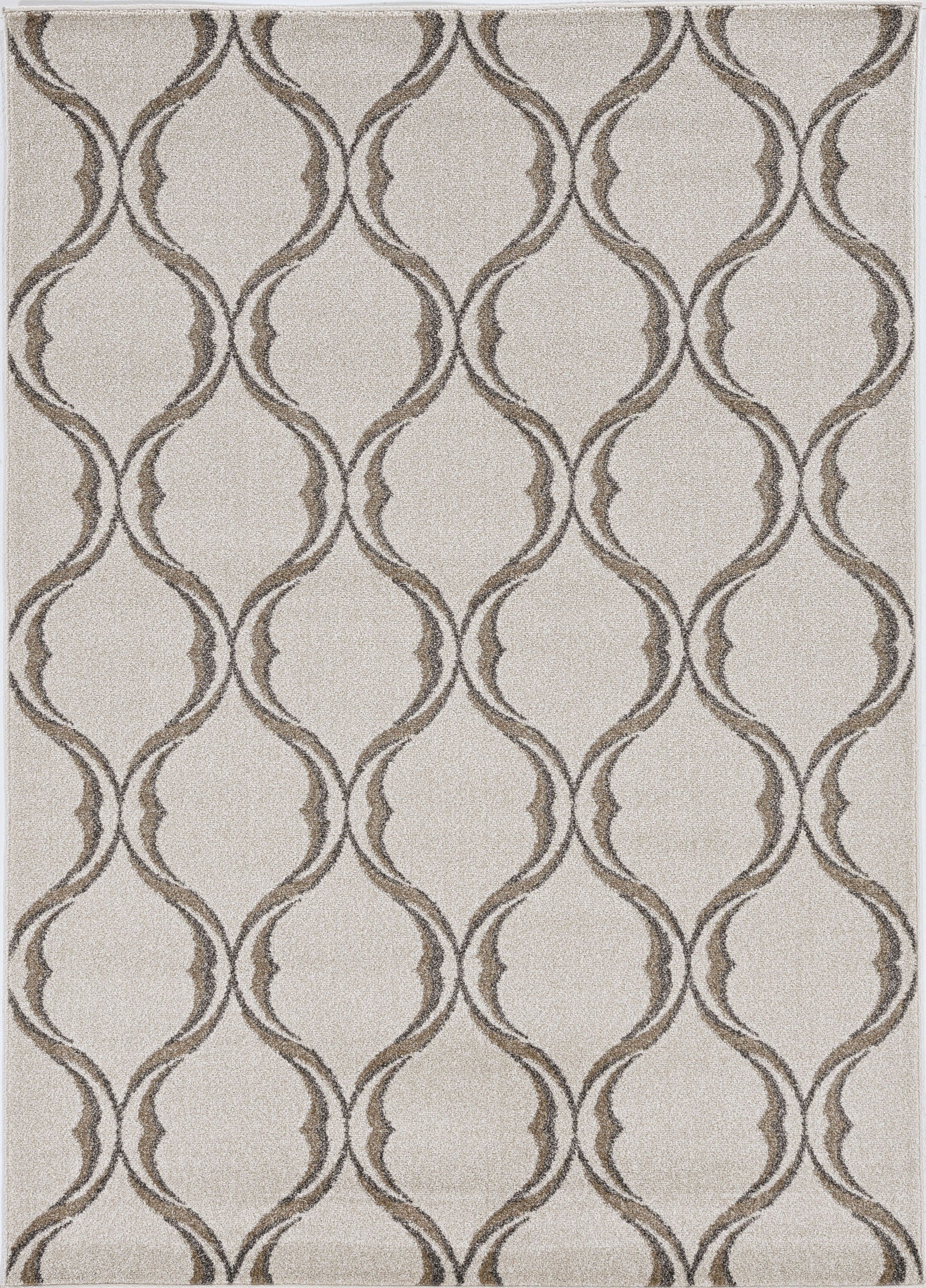 7'X11' Sand Ivory Machine Woven Uv Treated Ogee Indoor Outdoor Area Rug