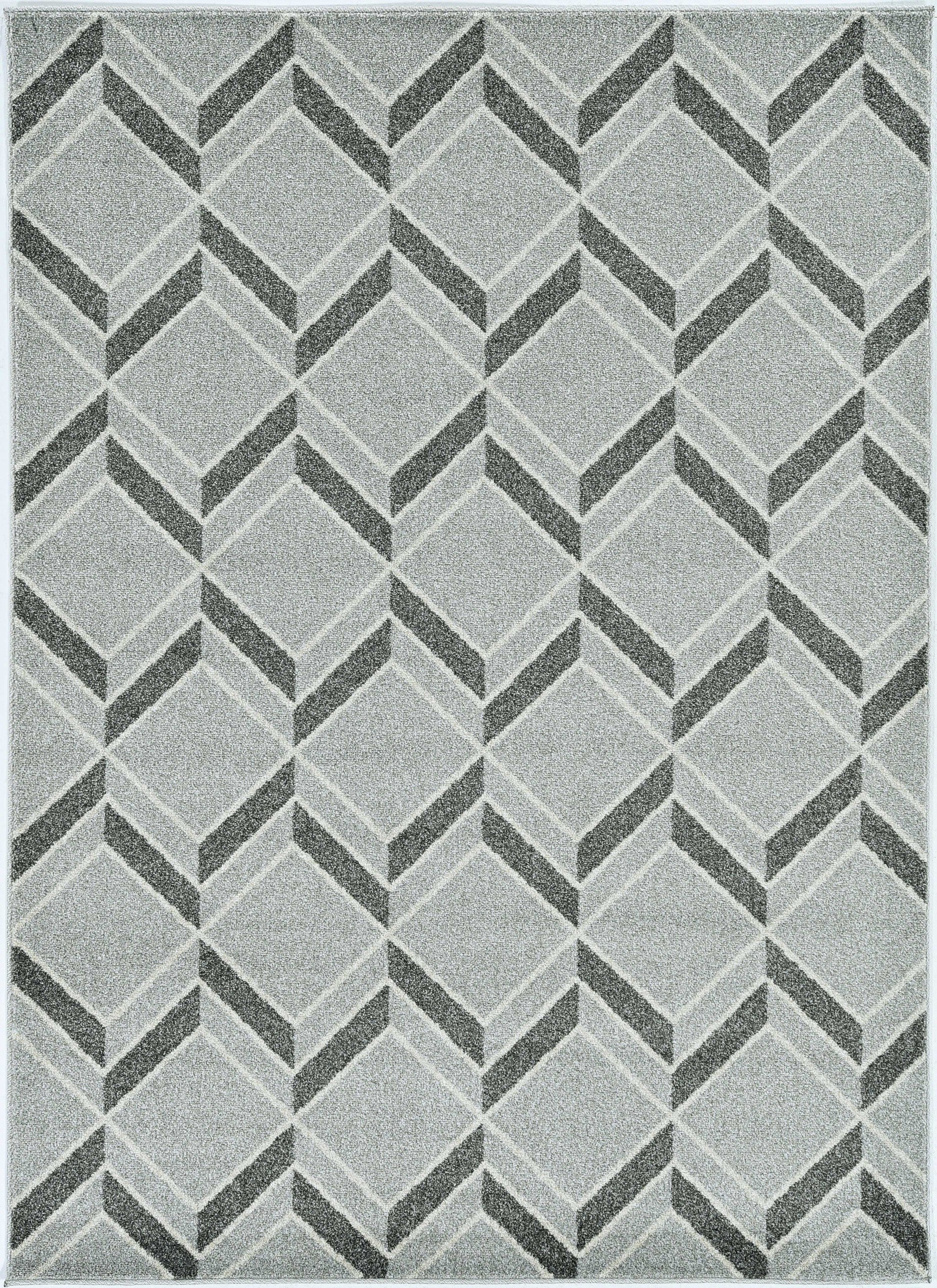 7'X10' Grey Machine Woven Uv Treated Herringbone Illusion Indoor Outdoor Area Rug