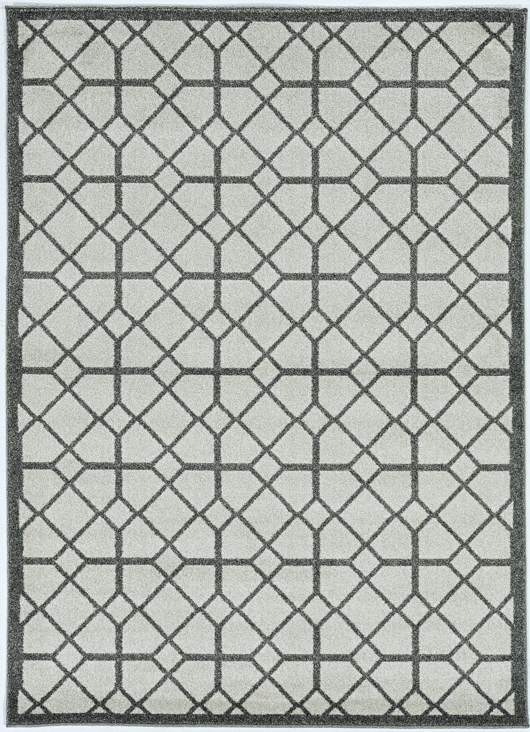 7' X 9' Ivory Or Grey Geometric Diamond Indoor Outdoor Area Rug