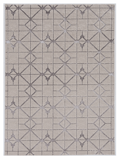 3'X5' Ivory Silver Machine Woven Geometric Indoor Area Rug