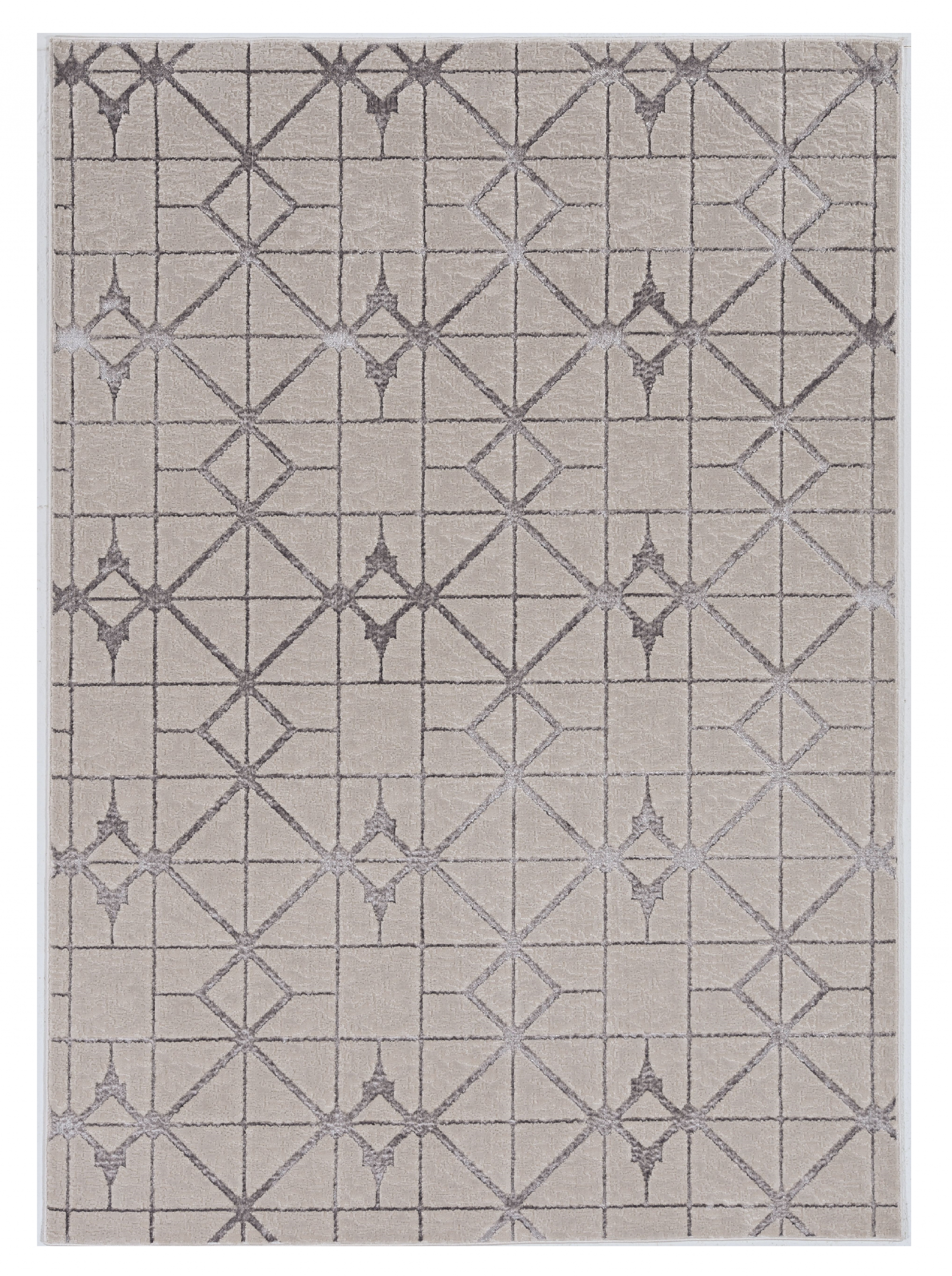 5'X8' Ivory Silver Machine Woven Geometric Indoor Area Rug