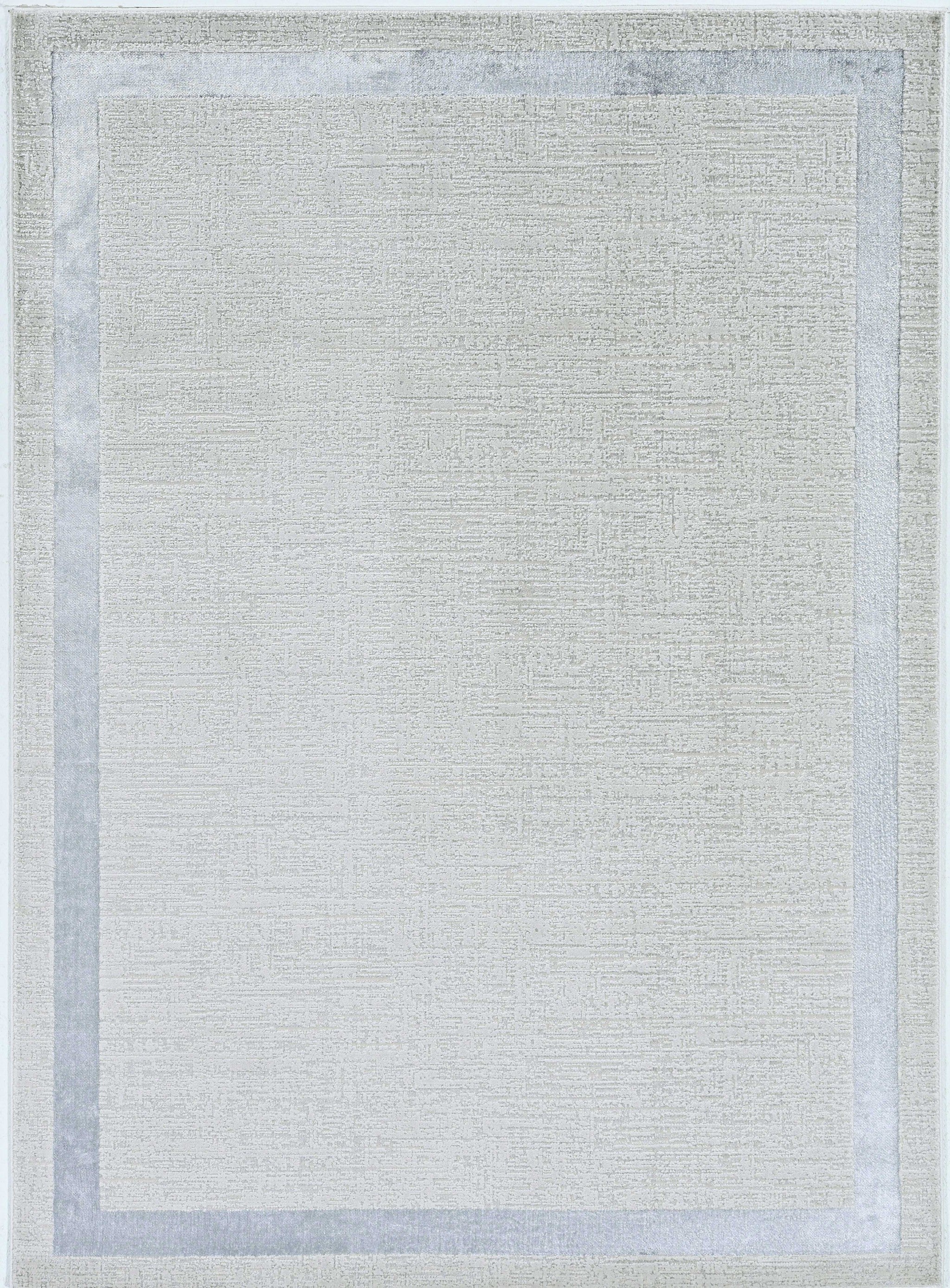 5'X8' Ivory Silver Machine Woven Bordered Indoor Area Rug