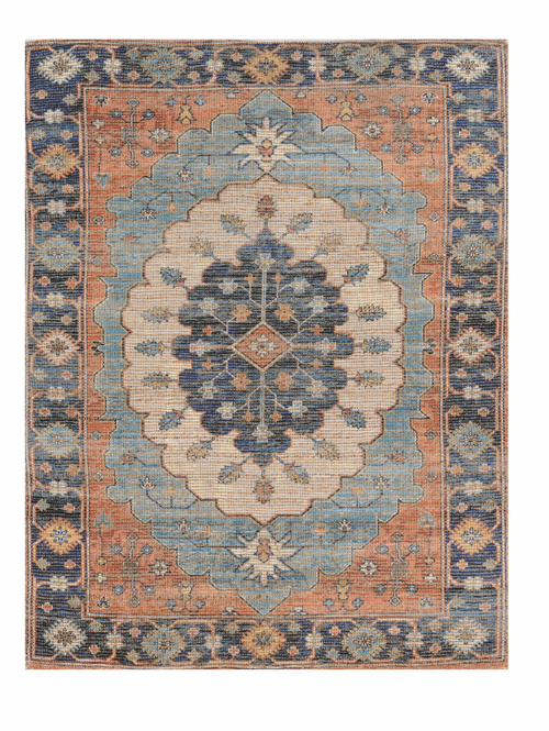 5'X7' Blue Hand Woven Floral Medallion Indoor Area Rug