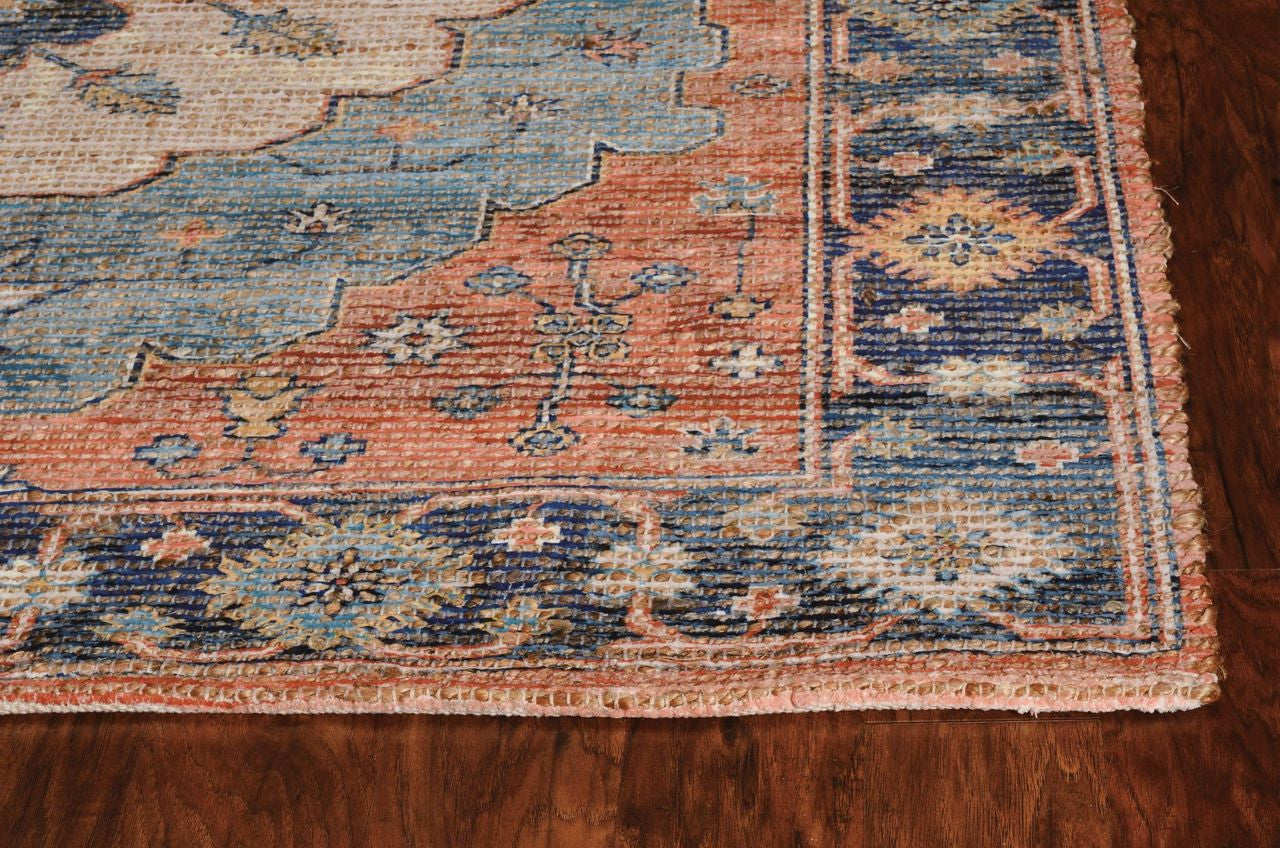 5'X7' Blue Hand Woven Floral Medallion Indoor Area Rug