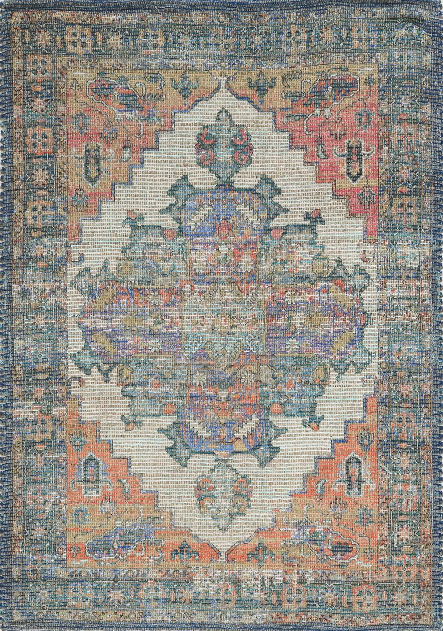 5'X7' Blue Rust Orange Hand Woven Diamond Medallion Indoor Area Rug