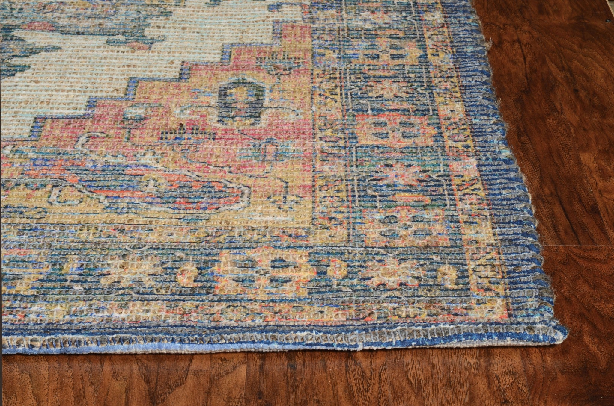 5'X7' Blue Rust Orange Hand Woven Diamond Medallion Indoor Area Rug