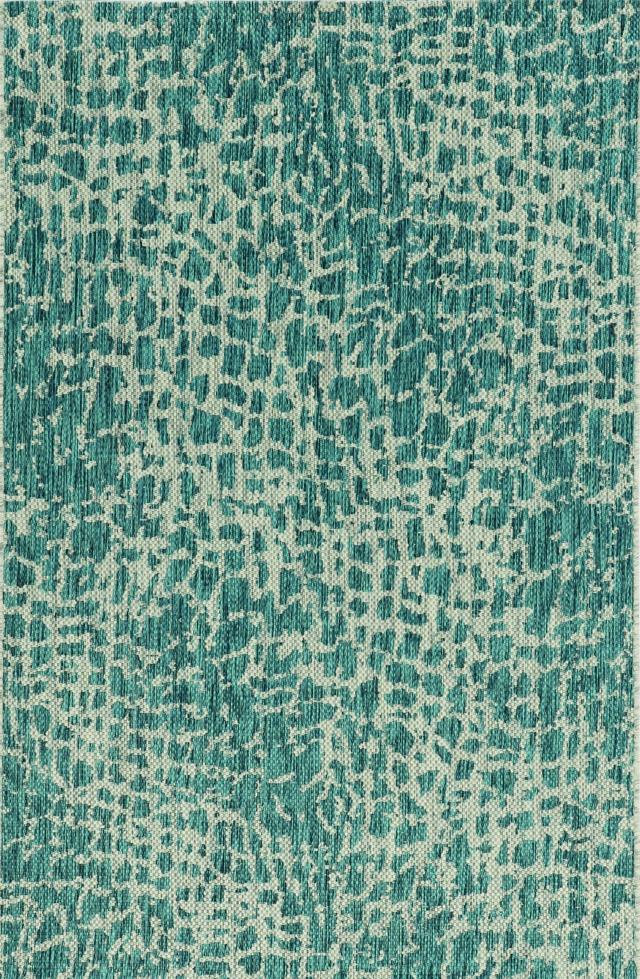 3'X4' Teal Machine Woven Uv Treated Animal Print Indoor Outdoor Accent Rug