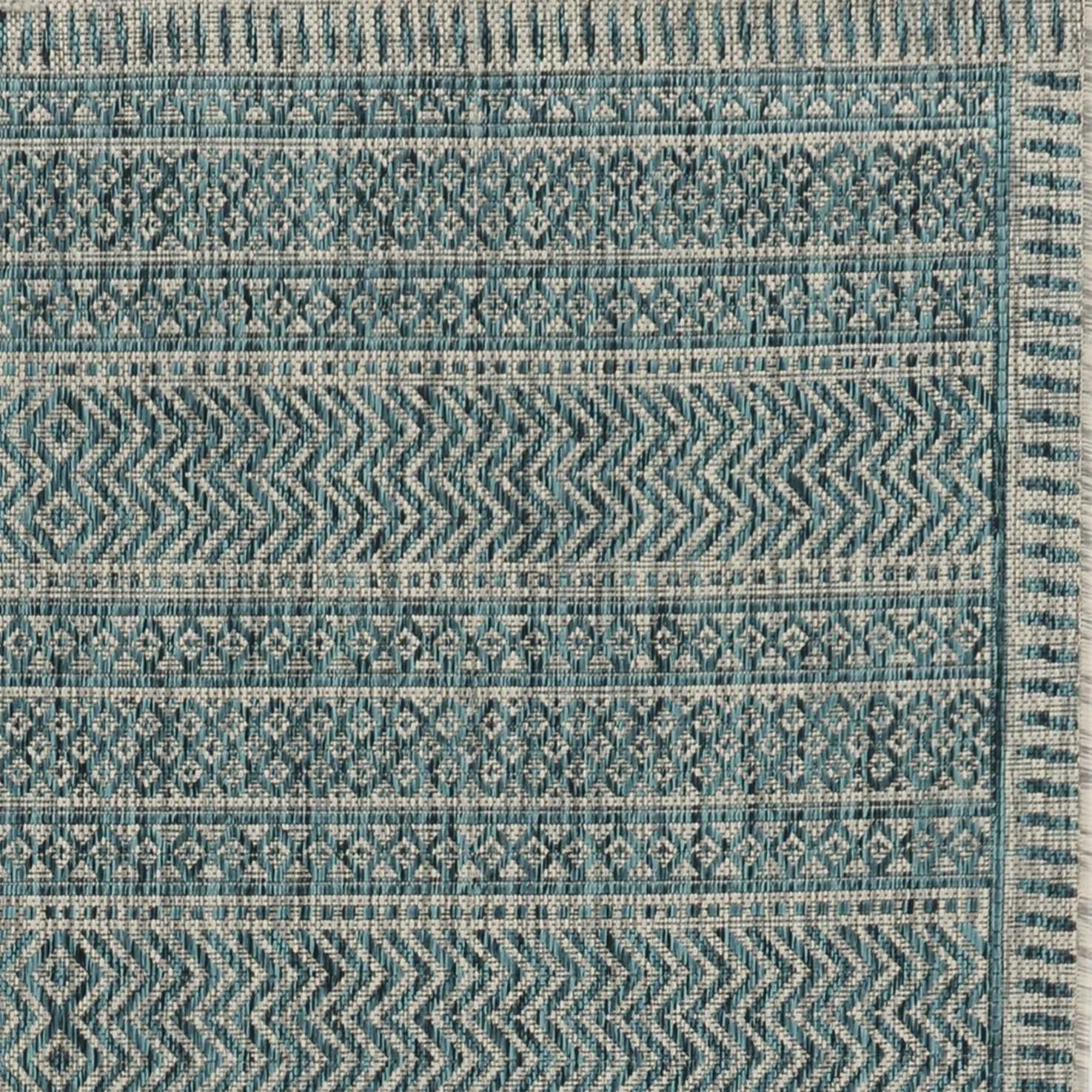 3'X5' Teal Machine Woven Uv Treated Tribal Indoor Outdoor Area Rug