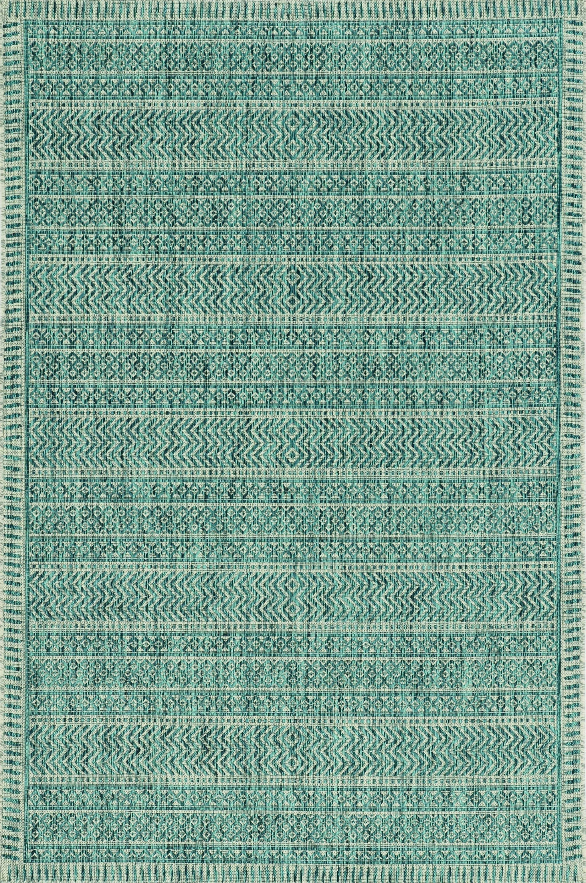 5'X7' Teal Machine Woven Uv Treated Tribal Indoor Outdoor Area Rug