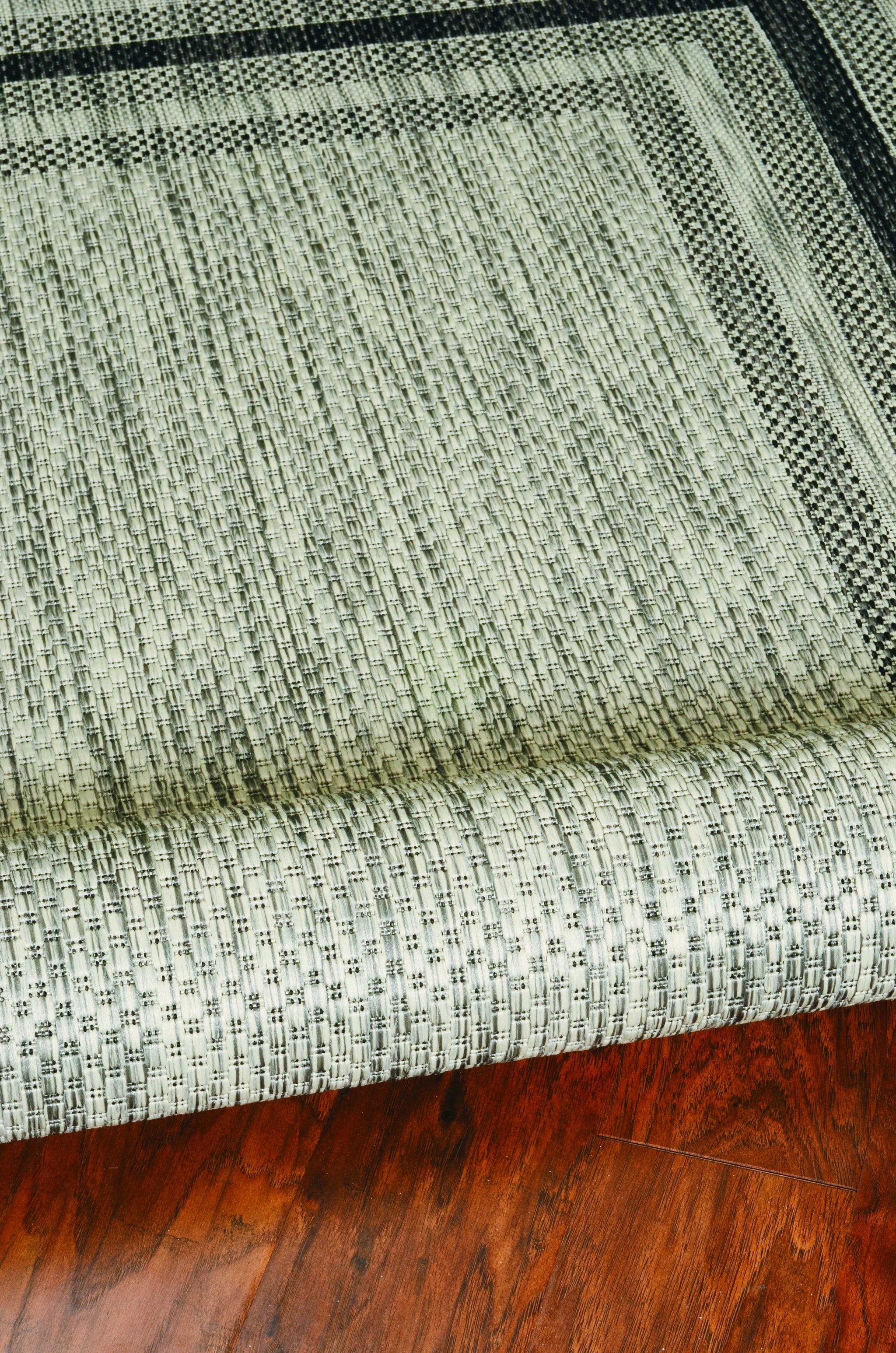 8'X11' Grey Machine Woven Uv Treated Bordered Indoor Outdoor Area Rug