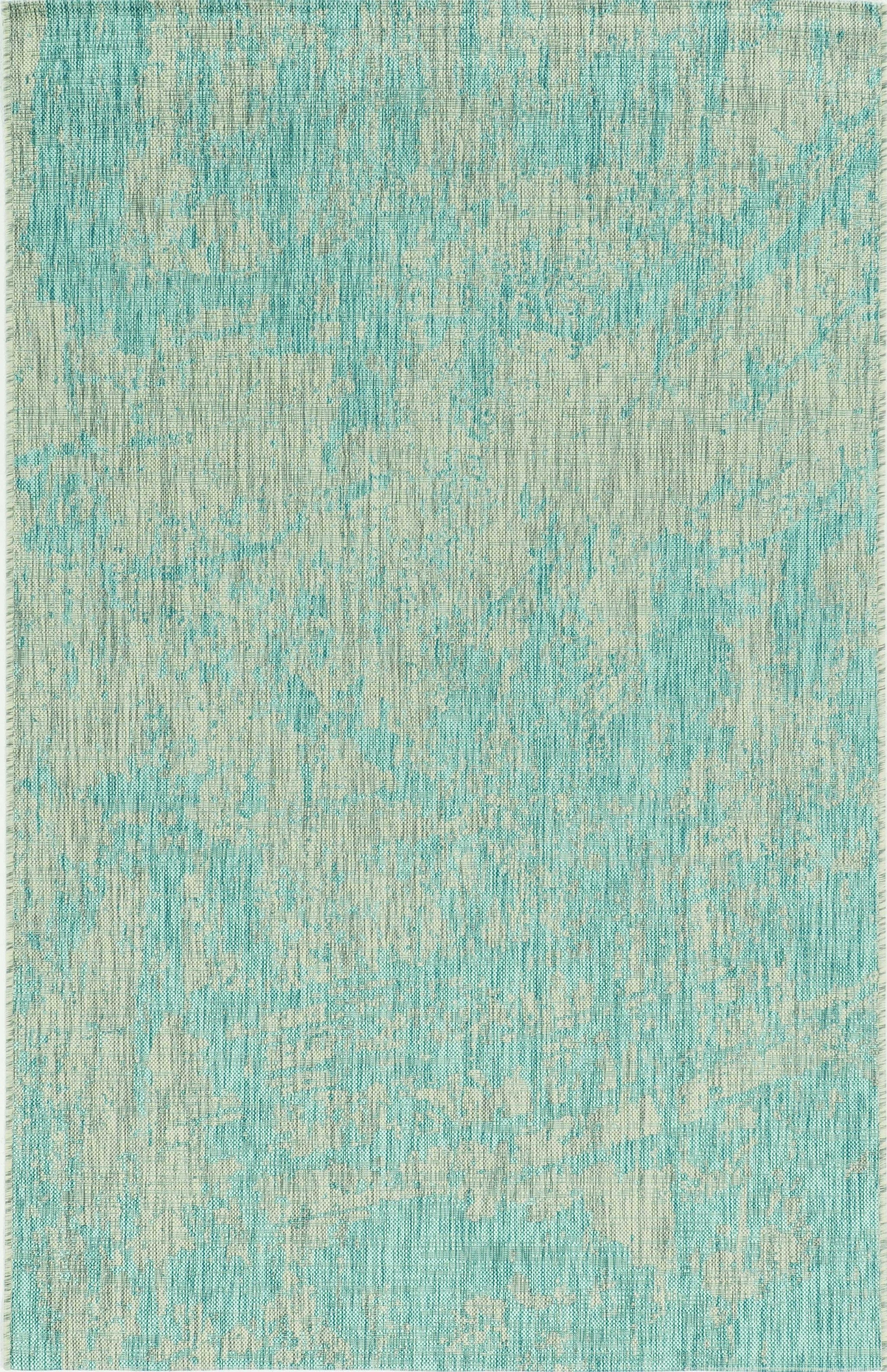 3'X5' Teal Machine Woven Uv Treated Abstract Brushstroke Indoor Outdoor Area Rug