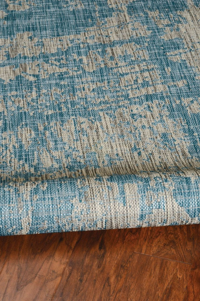 8'X11' Teal Machine Woven Abstract Strokes Indoor Outdoor Area Rug