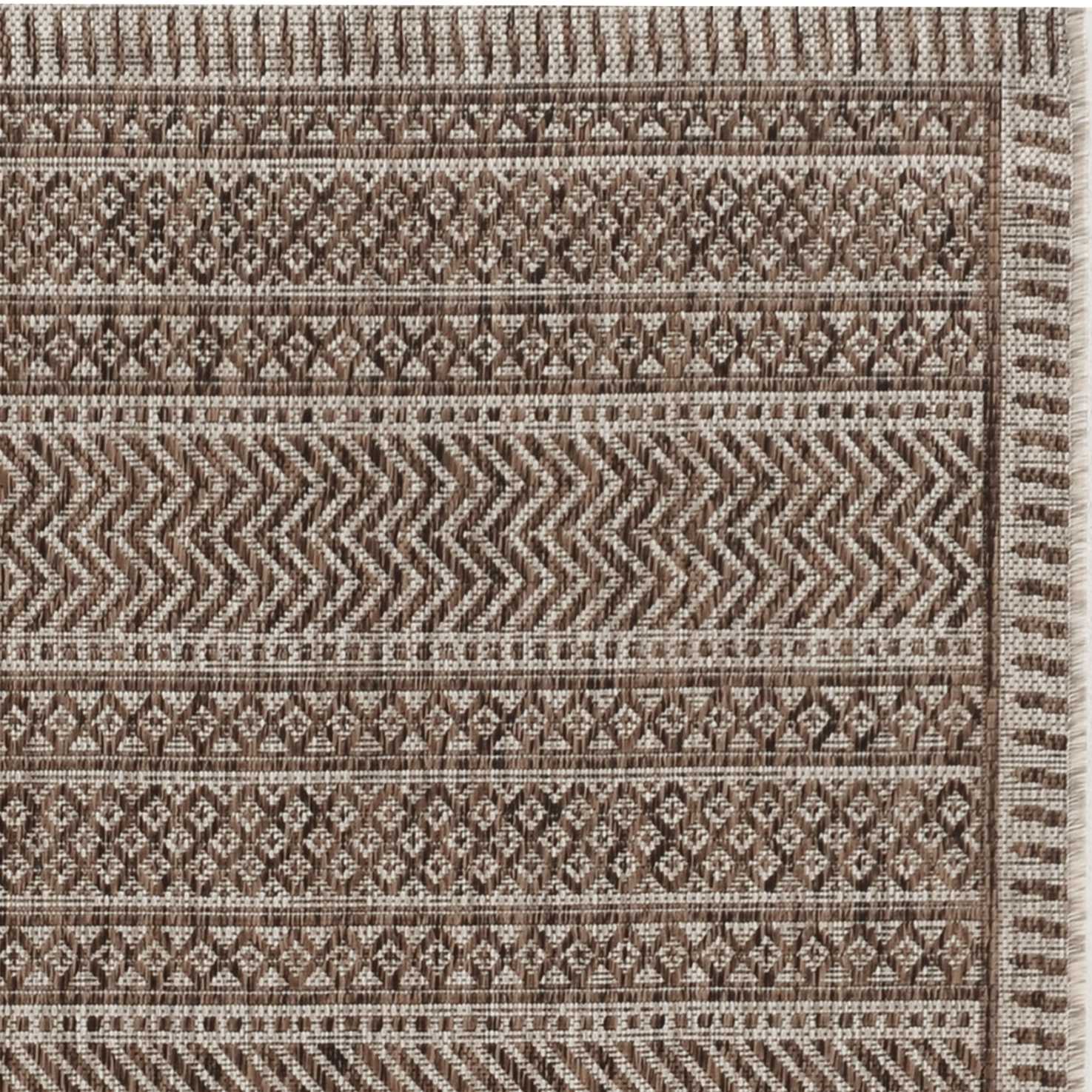 5'X7' Mocha Machine Woven Uv Treated Tribal Indoor Outdoor Area Rug