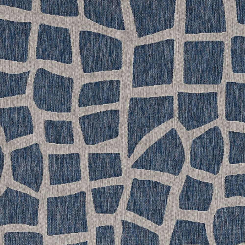 3'X5' Blue Grey Machine Woven Uv Treated Abstract Indoor Outdoor Area Rug