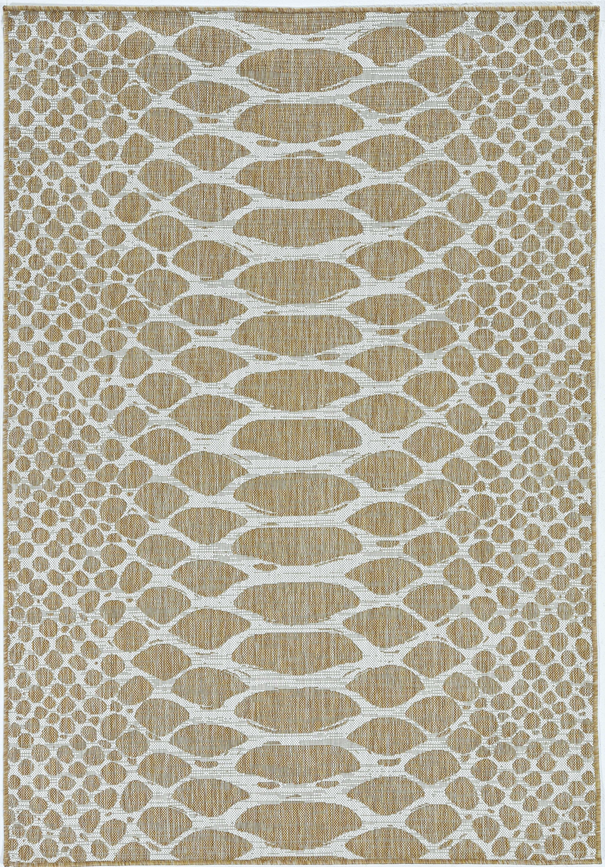 3'X5' Natural Ivory Machine Woven Uv Treated Snake Print Indoor Outdoor Area Rug