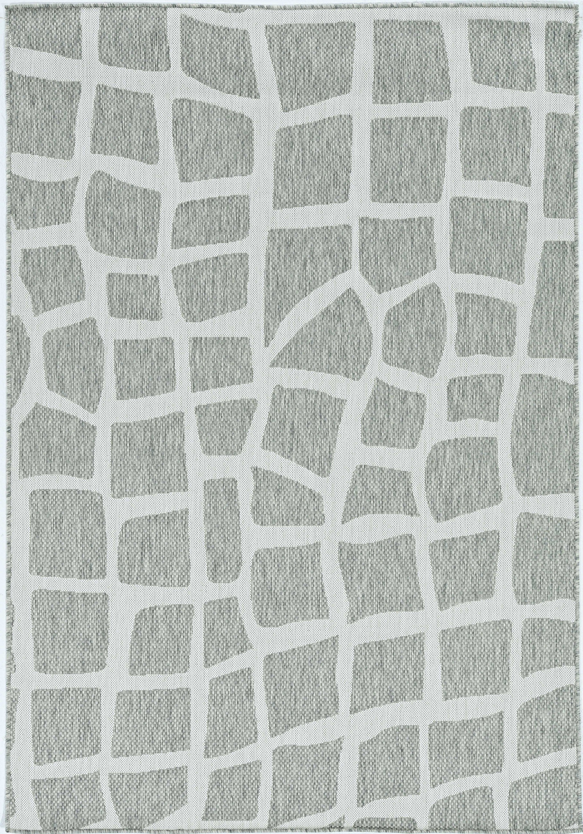 5'X7' Ivory Grey Machine Woven Uv Treated Abstract Indoor Outdoor Area Rug