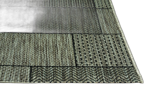 3'X4' Grey Machine Woven Uv Treated Geometric Blocks Indoor Outdoor Accent Rug