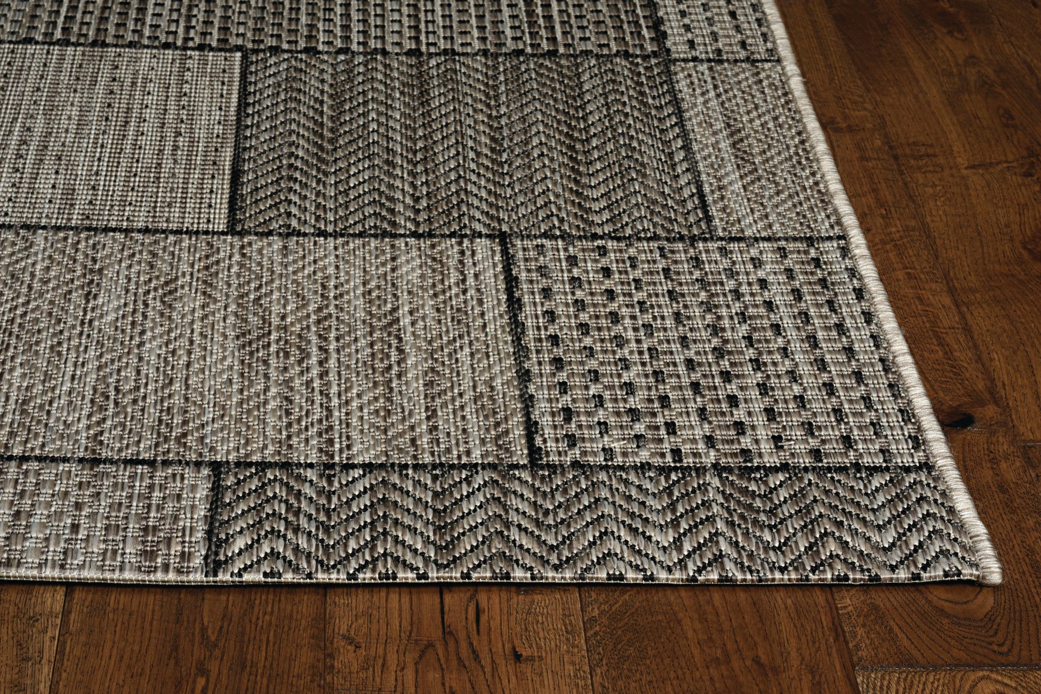 3'X5' Grey Machine Woven Uv Treated Geometric Blocks Indoor Outdoor Area Rug